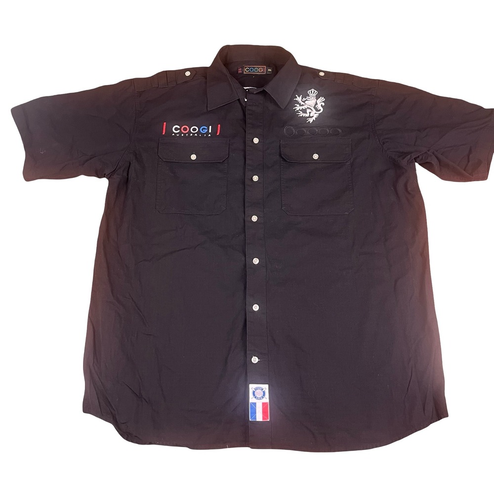 Coogi Australia Mens XXL Black Ripstop Cotton Button Down Shirt Coogi Crew 1969